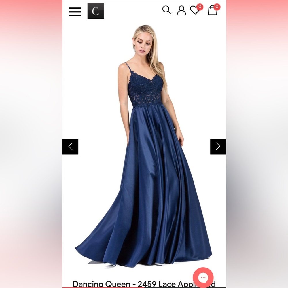 Dancing Queen 2459a Jewel Appliqued Spaghetti Strapped Gown Navy blue